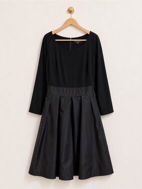 Lauren Ralph Lauren Black Fit & Flare Dress Plus Size 18W Long Sleeve Tie Back
